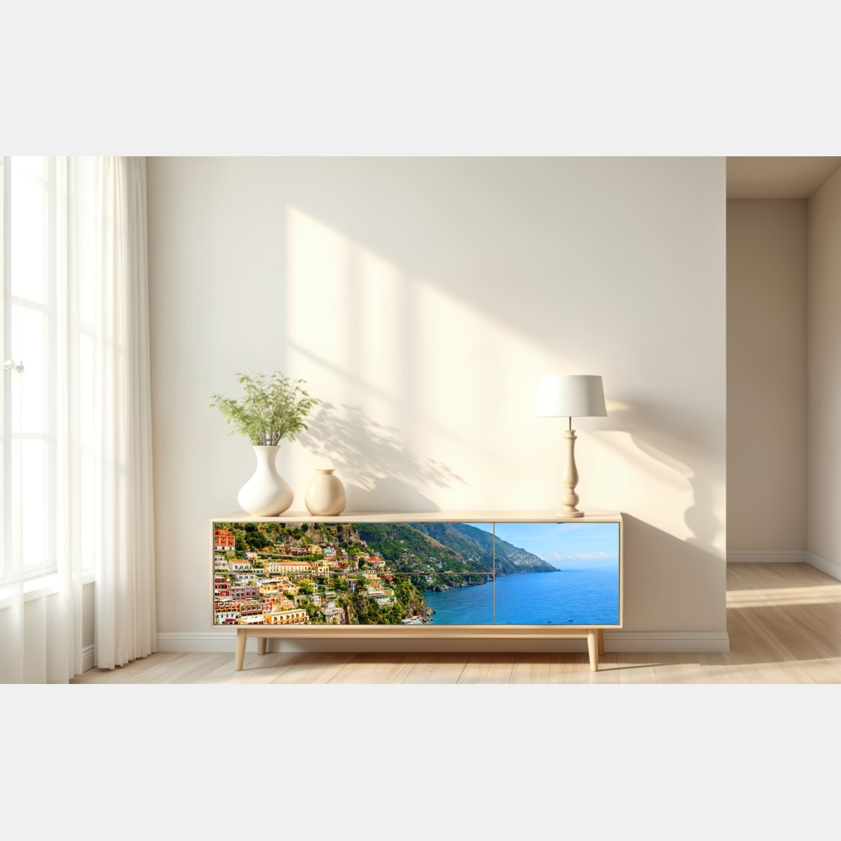 Naklejka repozycjonowalna kolorowa panorama nadmorskiego miasteczka na klifie – Wallissimo® Naklejka repozycjonowalna kolorowa panorama nadmorskiego miasteczka na klifie – Wallissimo®