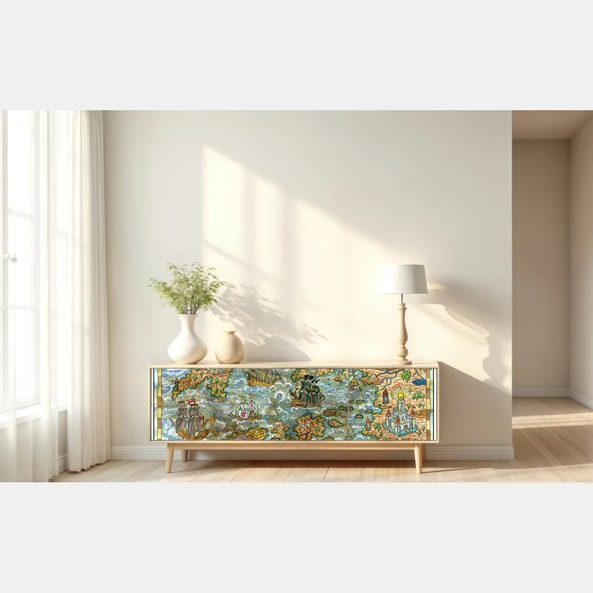 Naklejka repozycjonowalna bajkowa mapa skarbów w technice akwareli – Wallissimo® Naklejka repozycjonowalna bajkowa mapa skarbów w technice akwareli – Wallissimo®