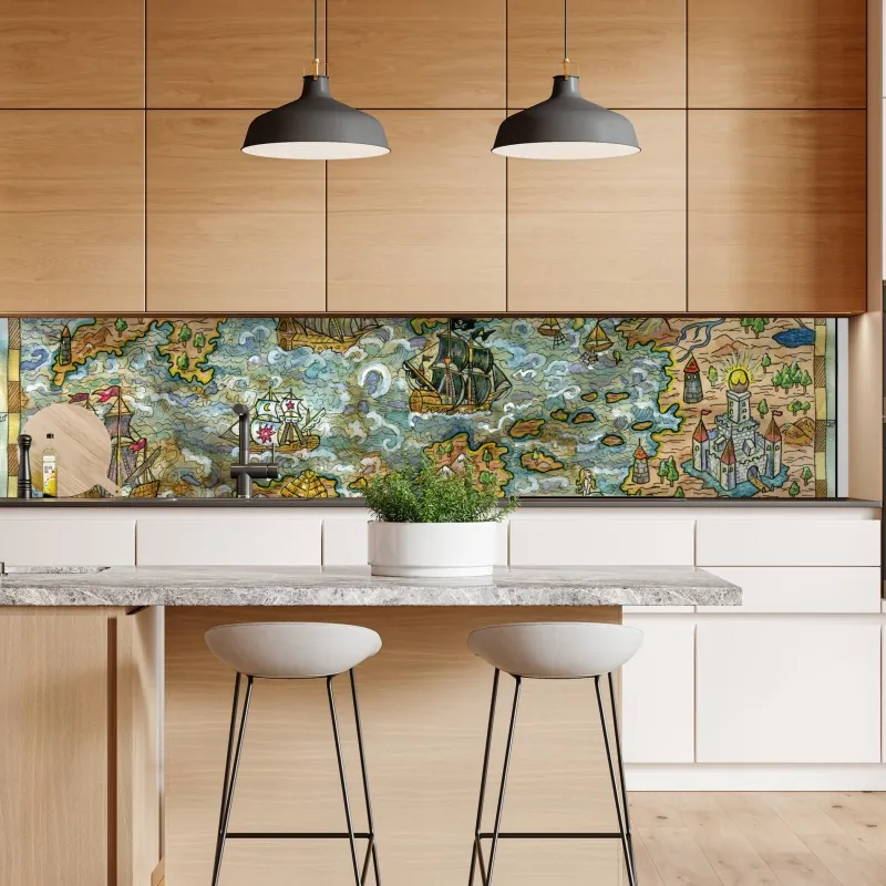 Naklejka repozycjonowalna bajkowa mapa skarbów w technice akwareli – Wallissimo® Naklejka repozycjonowalna bajkowa mapa skarbów w technice akwareli – Wallissimo®