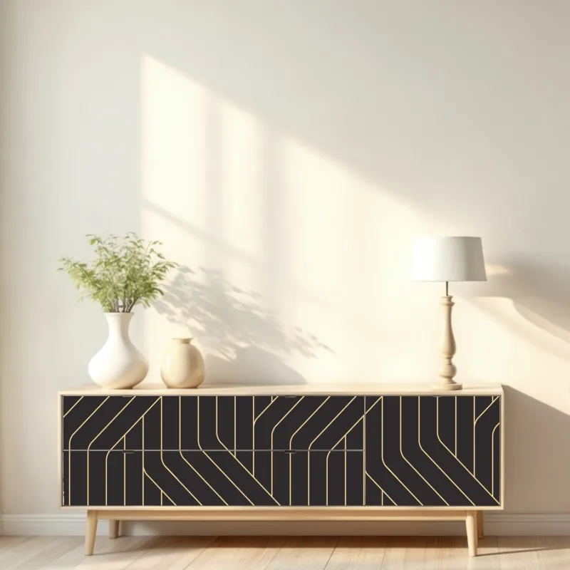 Naklejka repozycjonowalna geometryczny wzór art deco w czerni i złocie – Wallissimo® Naklejka repozycjonowalna geometryczny wzór art deco w czerni i złocie – Wallissimo®