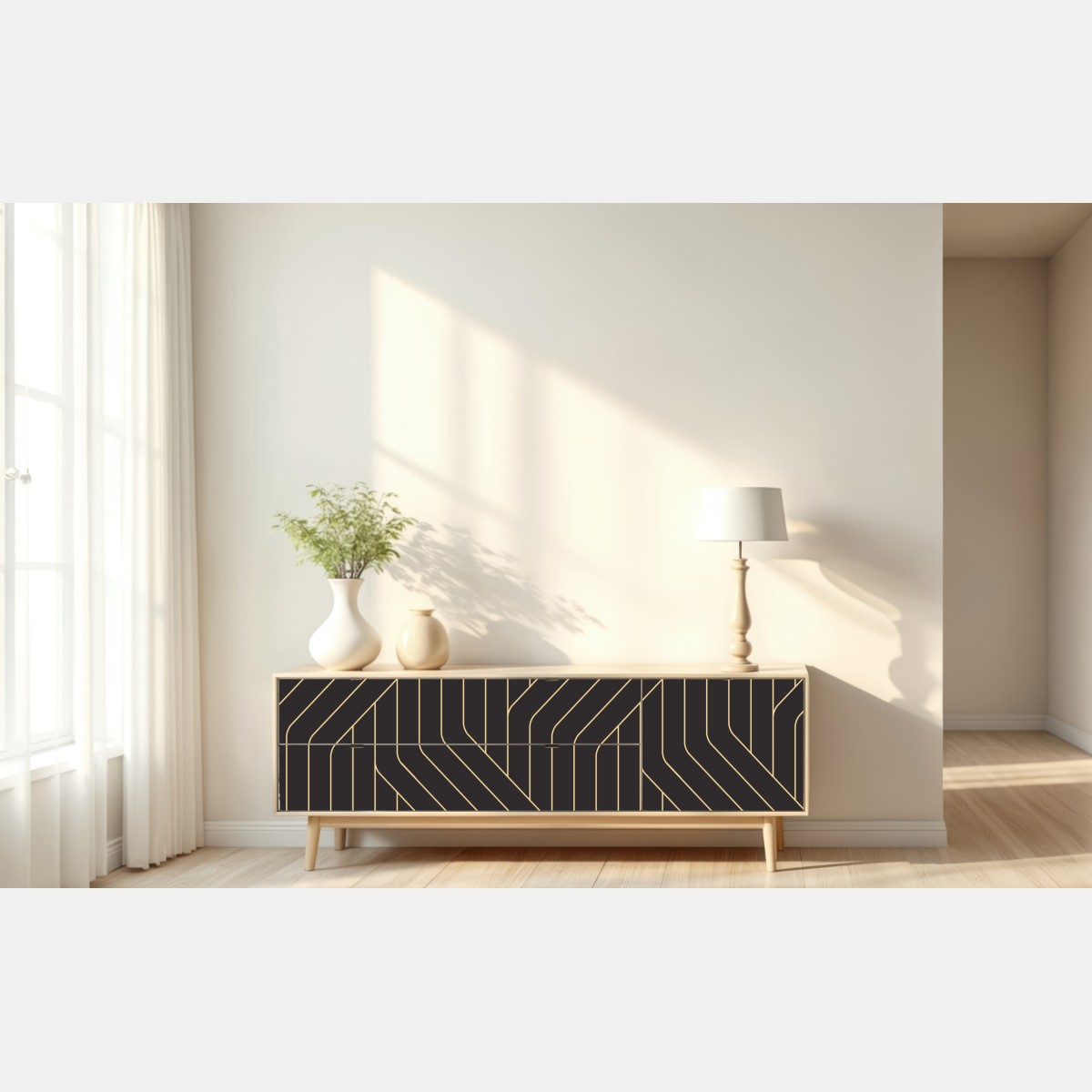 Naklejka repozycjonowalna geometryczny wzór art deco w czerni i złocie – Wallissimo® Naklejka repozycjonowalna geometryczny wzór art deco w czerni i złocie – Wallissimo®