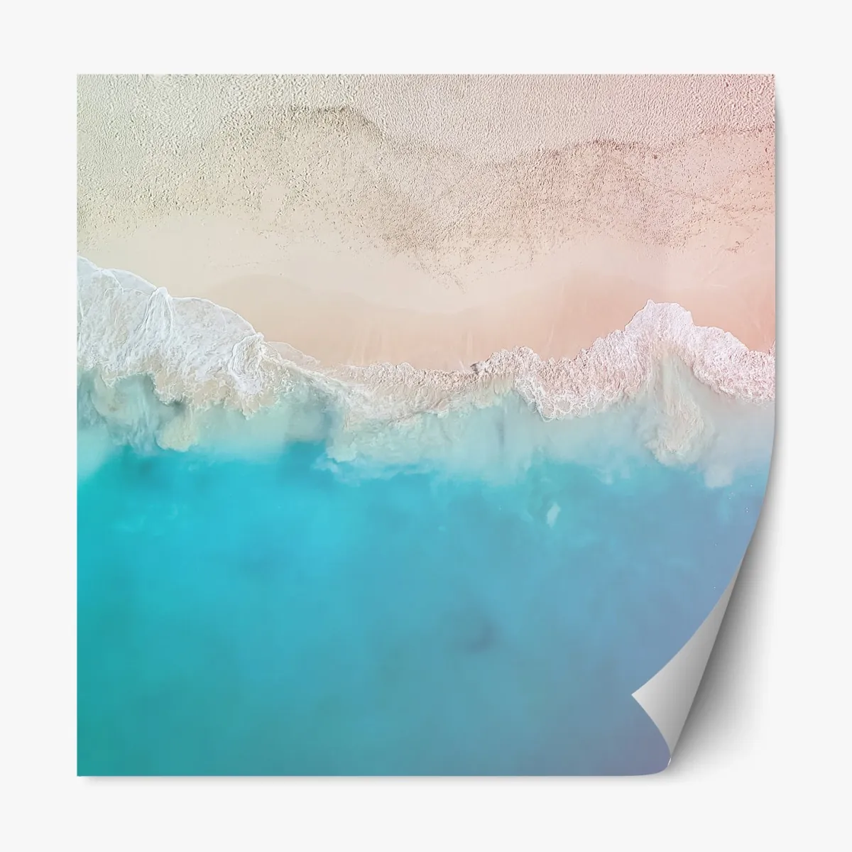 Naklejka repozycjonowalna pastelowa turkusowa plaża z lotu ptaka – Wallissimo® Naklejka repozycjonowalna pastelowa turkusowa plaża z lotu ptaka – Wallissimo®