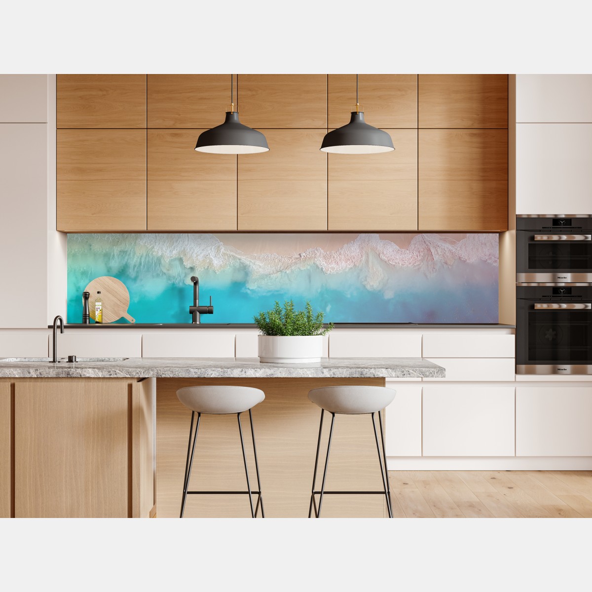 Naklejka repozycjonowalna pastelowa turkusowa plaża z lotu ptaka – Wallissimo® Naklejka repozycjonowalna pastelowa turkusowa plaża z lotu ptaka – Wallissimo®