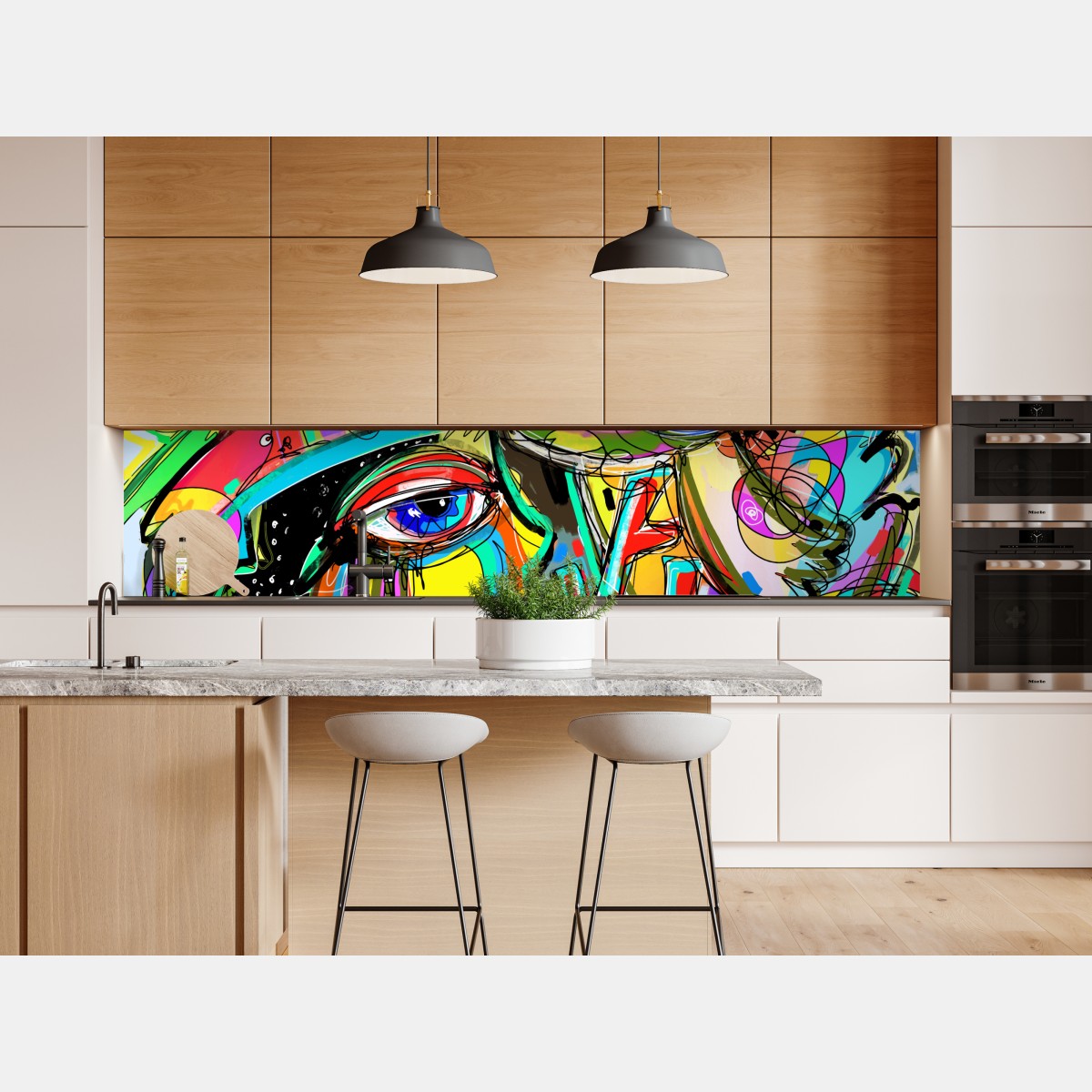 Naklejka repozycjonowalna żywe abstrakcyjne twarze z kotem i ptakiem – Wallissimo® Naklejka repozycjonowalna żywe abstrakcyjne twarze z kotem i ptakiem – Wallissimo®