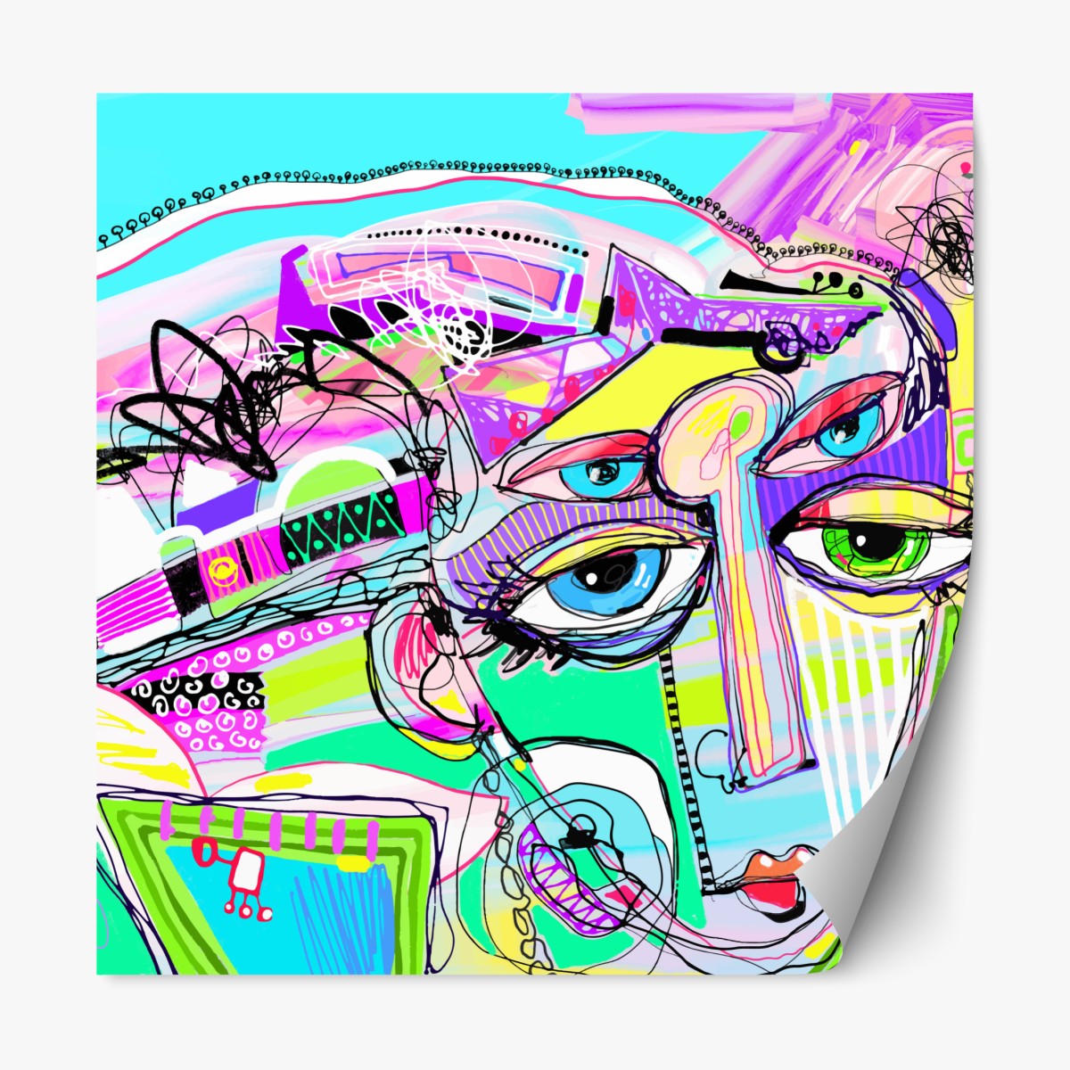 Repositionable sticker vibrant abstract face portrait