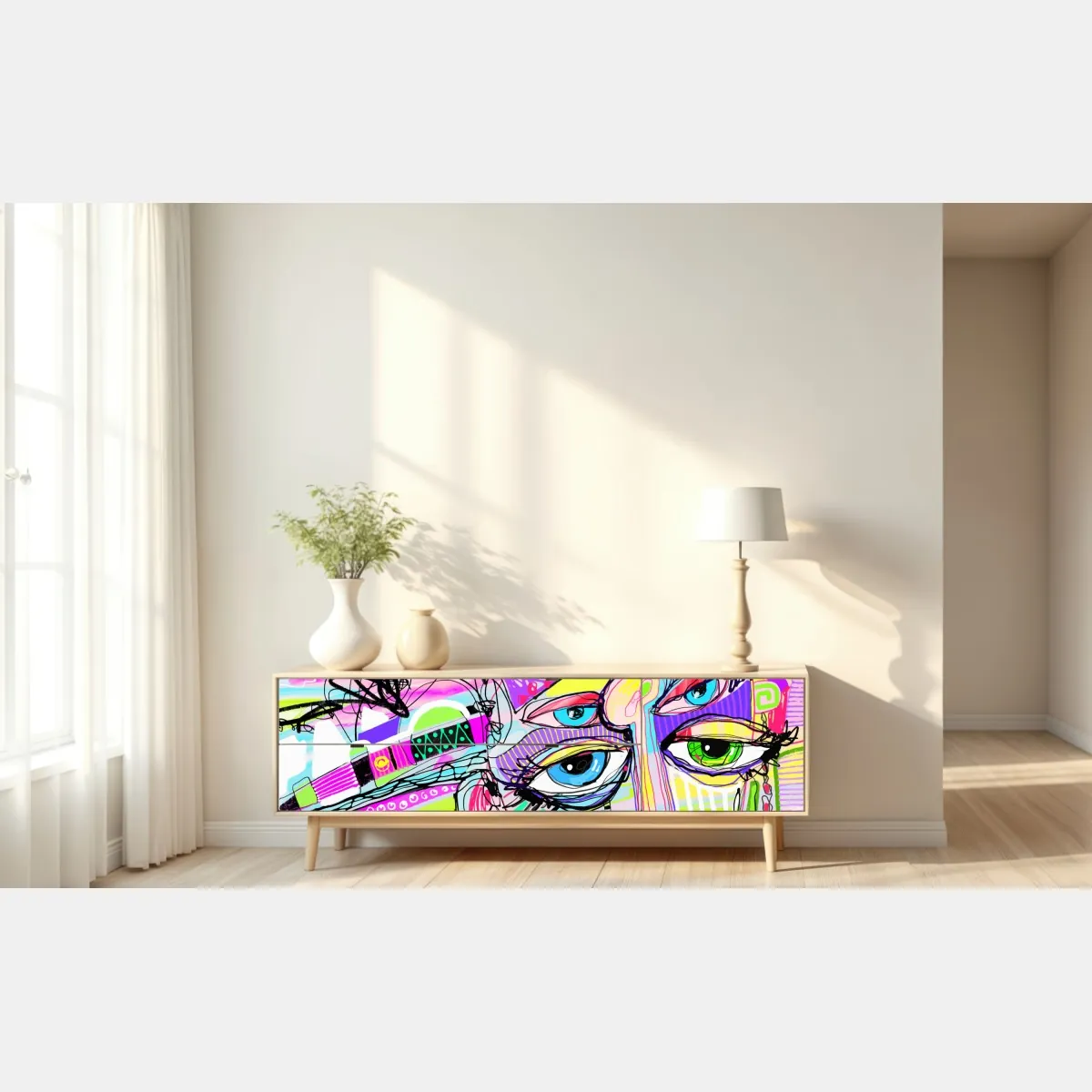 Naklejka repozycjonowalna abstrakcyjna twarz w żywych kolorach – Wallissimo® Naklejka repozycjonowalna abstrakcyjna twarz w żywych kolorach – Wallissimo®