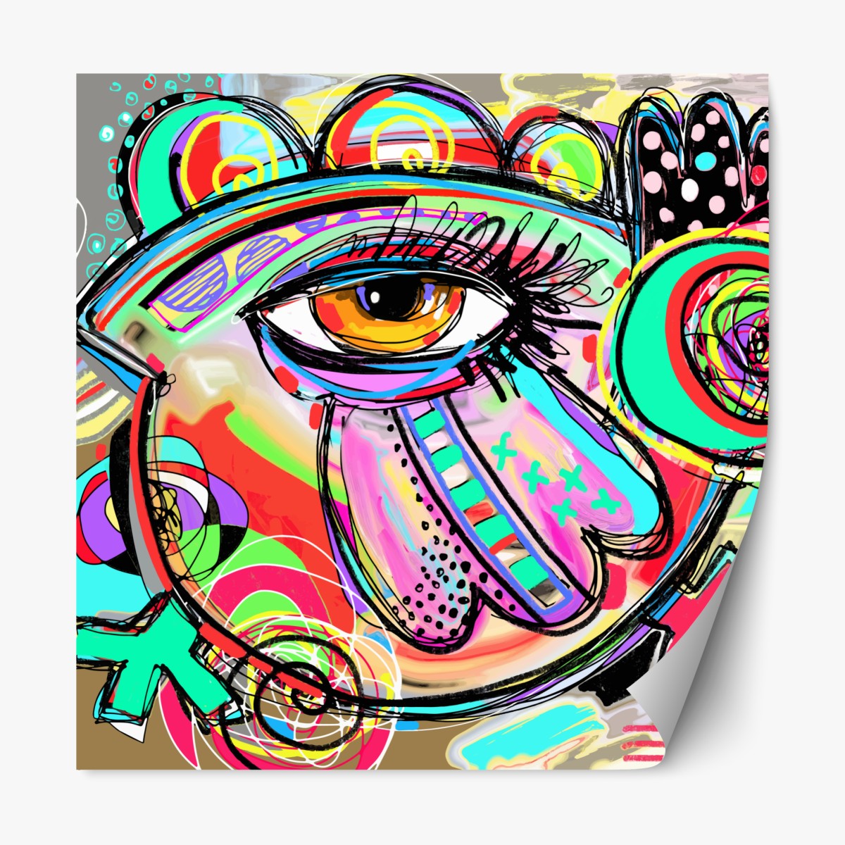 Repositionable sticker vibrant abstract eye portrait