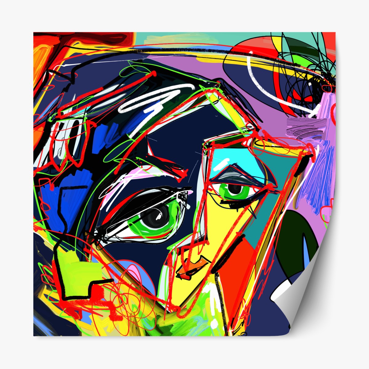 Repositionable sticker vibrant abstract face portrait