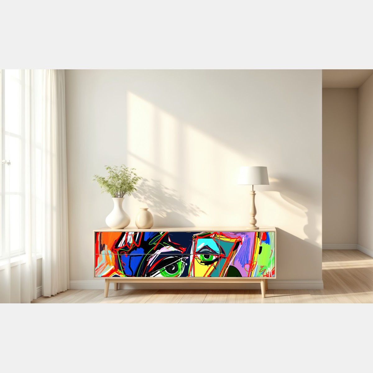 Naklejka repozycjonowalna kolorowy abstrakcyjny portret twarzy – Wallissimo® Naklejka repozycjonowalna kolorowy abstrakcyjny portret twarzy – Wallissimo®