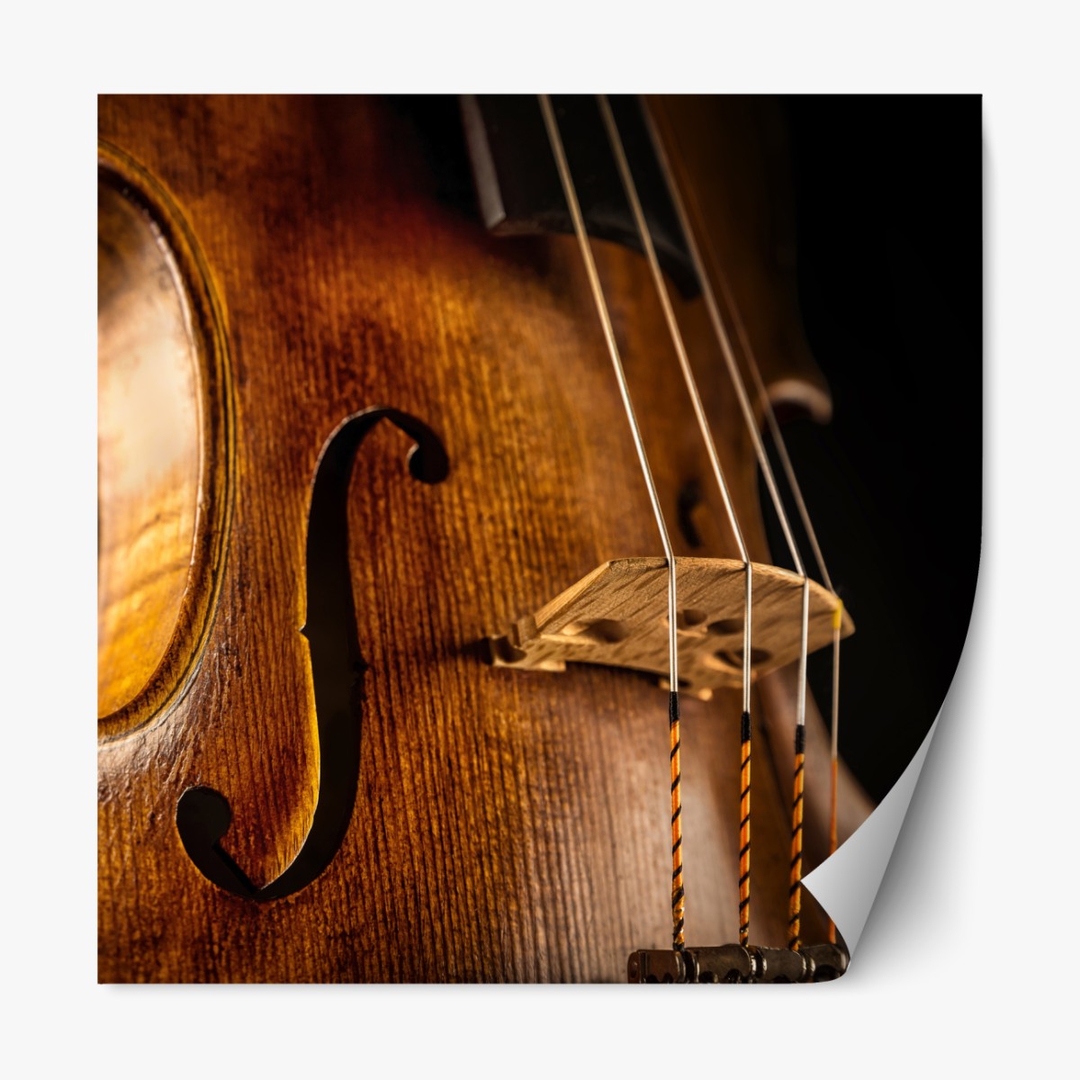 Repositionable sticker warm wooden violin close-up
