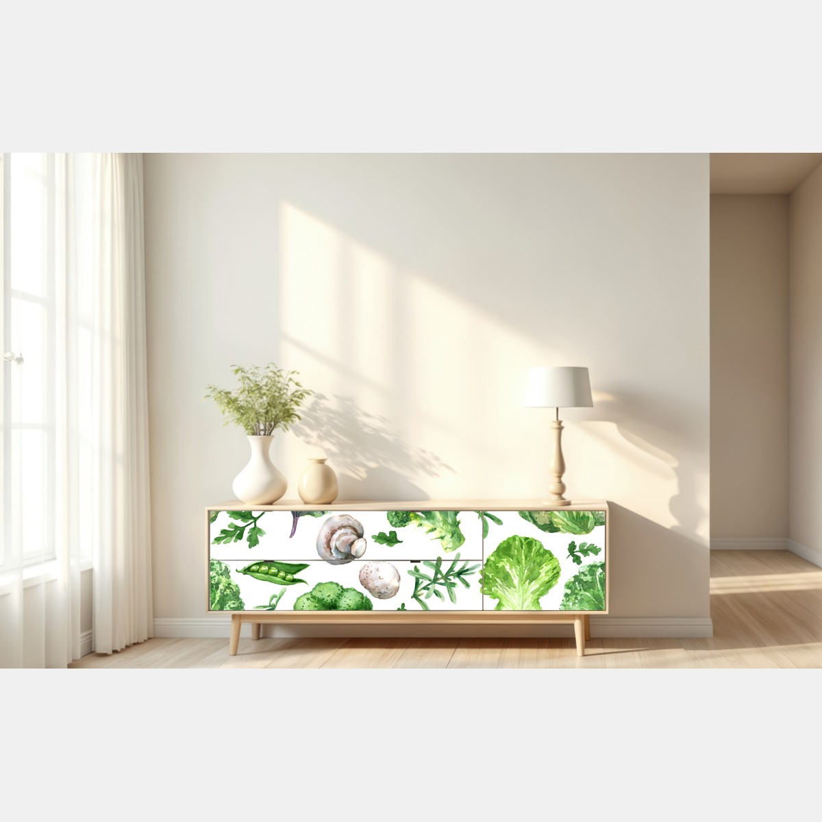 Naklejka repozycjonowalna akwarelowy wzór zielonych warzyw – Wallissimo® Naklejka repozycjonowalna akwarelowy wzór zielonych warzyw – Wallissimo®