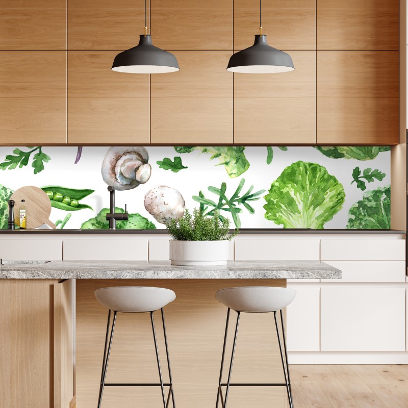 Naklejka repozycjonowalna akwarelowy wzór zielonych warzyw – Wallissimo® Naklejka repozycjonowalna akwarelowy wzór zielonych warzyw – Wallissimo®