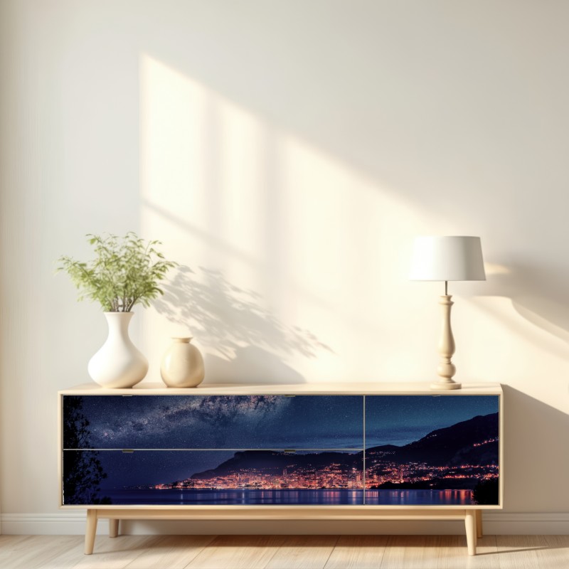 Naklejka repozycjonowalna nocna zatoka pod rozgwieżdżonym niebem – Wallissimo® Naklejka repozycjonowalna nocna zatoka pod rozgwieżdżonym niebem – Wallissimo®