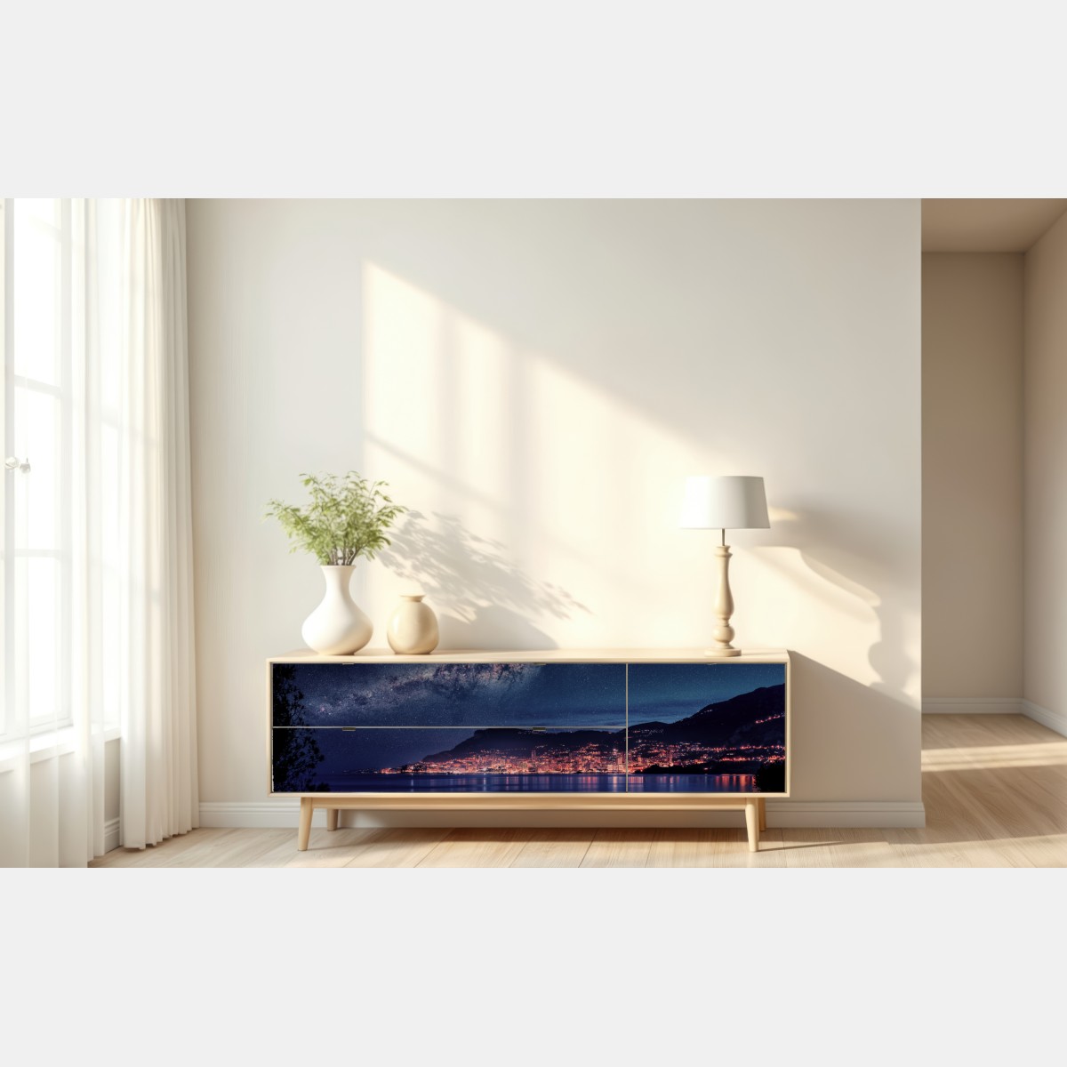 Naklejka repozycjonowalna nocna zatoka pod rozgwieżdżonym niebem – Wallissimo® Naklejka repozycjonowalna nocna zatoka pod rozgwieżdżonym niebem – Wallissimo®