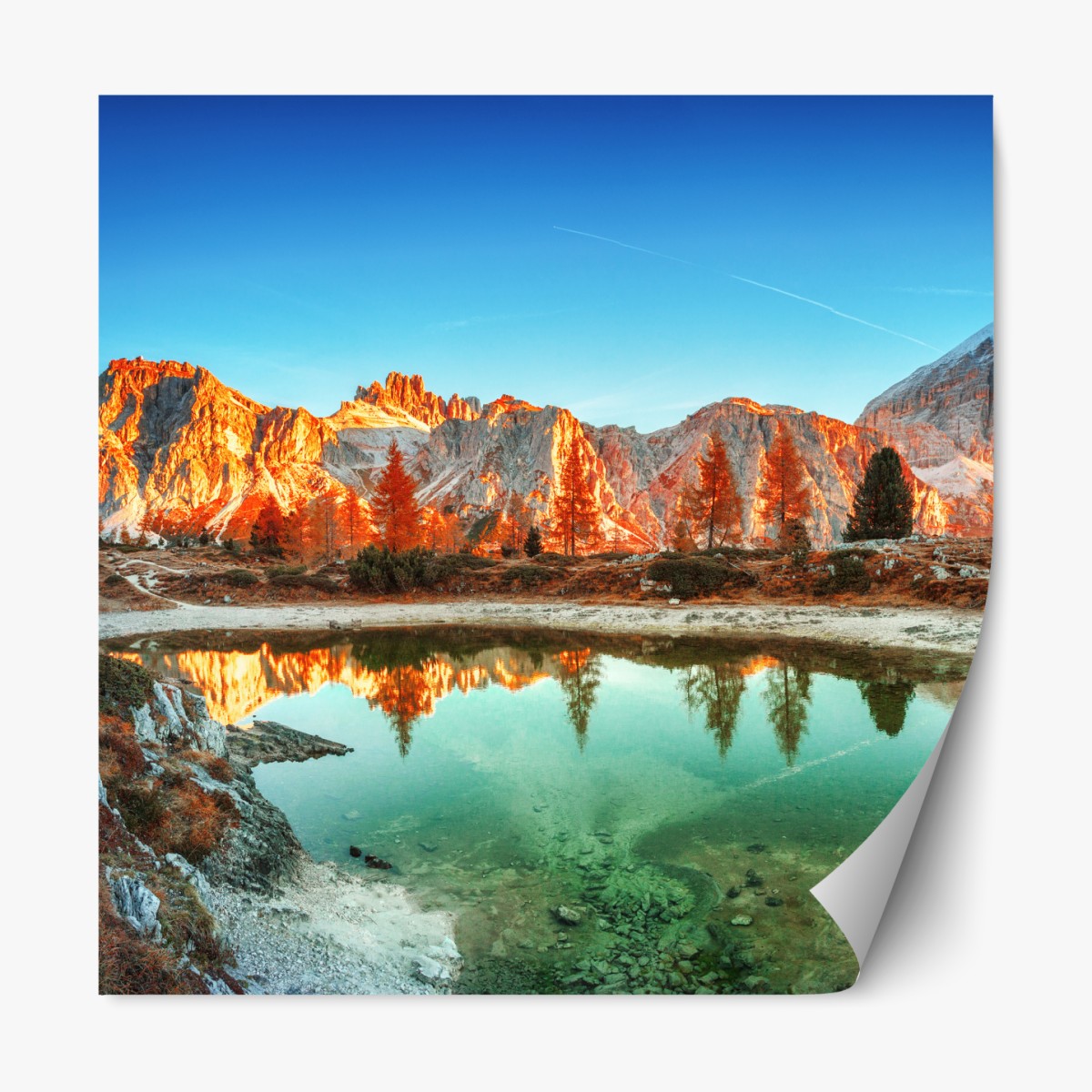 Repositionable sticker alpine sunrise over mountain lake