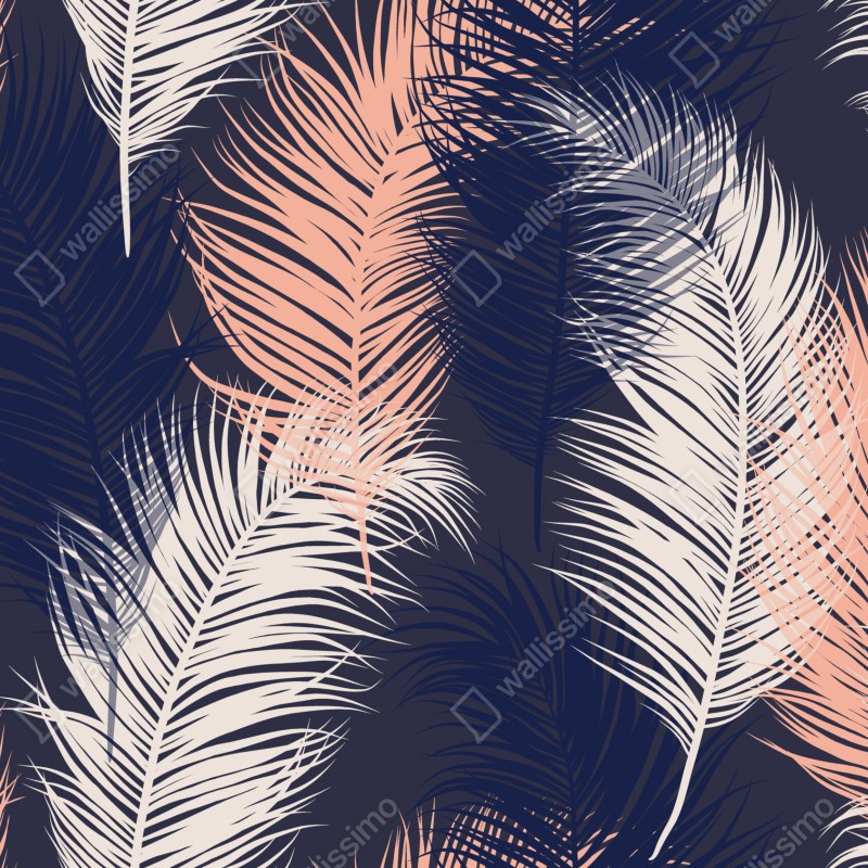 Naklejka repozycjonowalna wzór z piórami w granacie i różu – Wallissimo® Naklejka repozycjonowalna wzór z piórami w granacie i różu – Wallissimo®