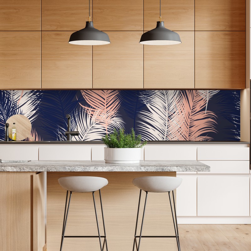 Naklejka repozycjonowalna wzór z piórami w granacie i różu – Wallissimo® Naklejka repozycjonowalna wzór z piórami w granacie i różu – Wallissimo®