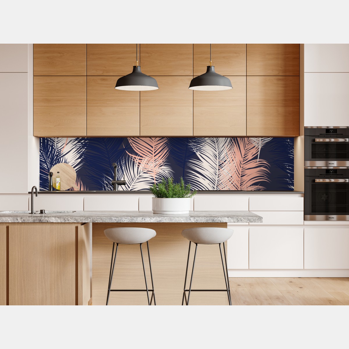 Naklejka repozycjonowalna wzór z piórami w granacie i różu – Wallissimo® Naklejka repozycjonowalna wzór z piórami w granacie i różu – Wallissimo®