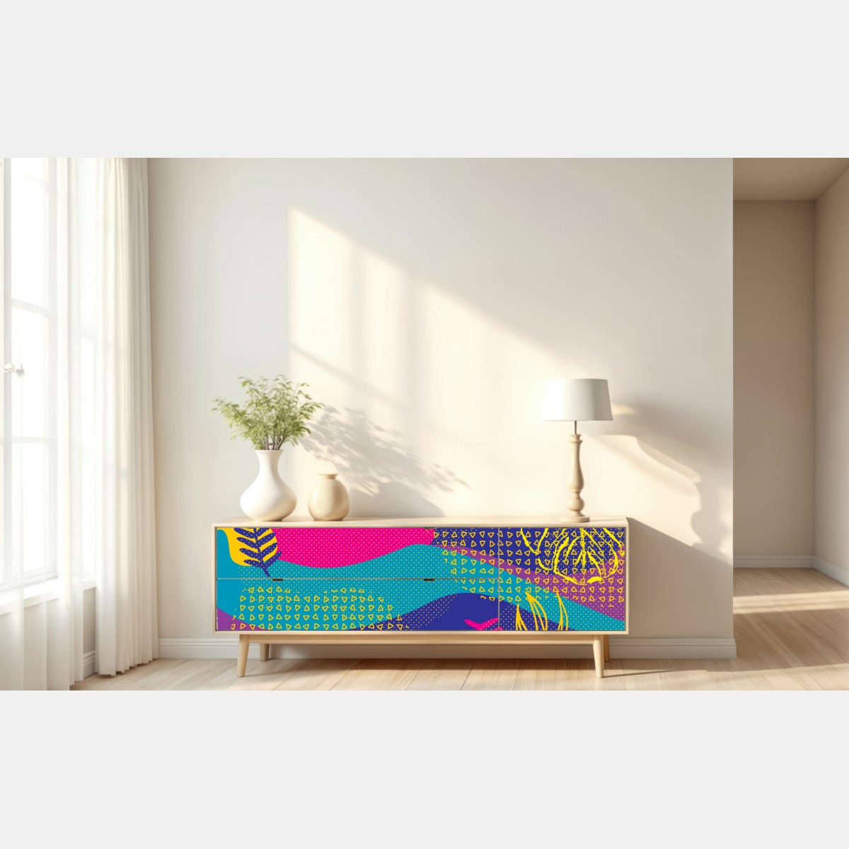 Naklejka repozycjonowalna żywy abstrakcyjny wzór tropikalny – Wallissimo® Naklejka repozycjonowalna żywy abstrakcyjny wzór tropikalny – Wallissimo®