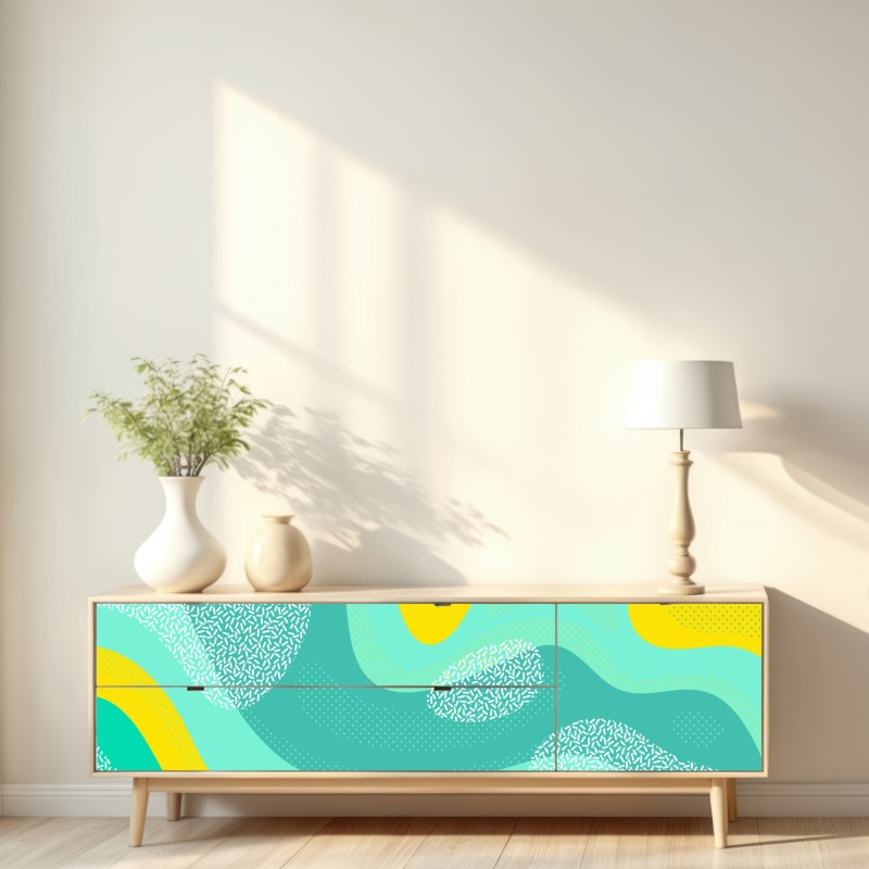 Naklejka repozycjonowalna turkusowo-żółty abstrakcyjny wzór – Wallissimo® Naklejka repozycjonowalna turkusowo-żółty abstrakcyjny wzór – Wallissimo®