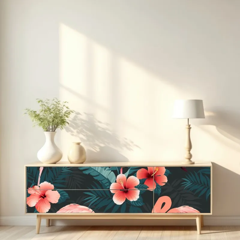 Naklejka repozycjonowalna złote kwiaty lotosu na zielonym tle – Wallissimo®