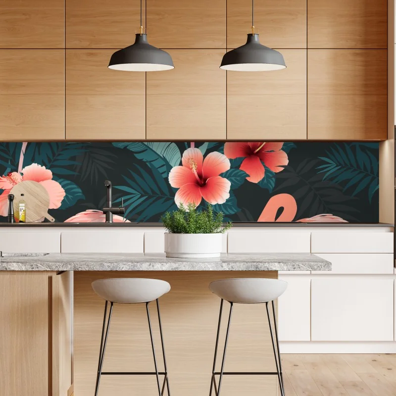 Naklejka repozycjonowalna tropikalny wzór z różowymi flamingami – Wallissimo® Naklejka repozycjonowalna tropikalny wzór z różowymi flamingami – Wallissimo®