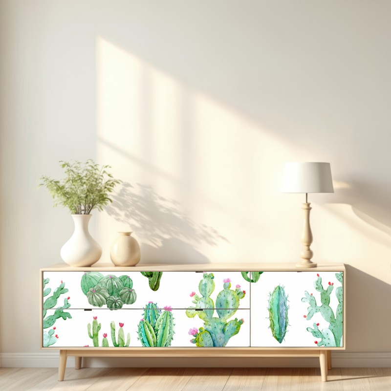Naklejka repozycjonowalna akwarelowy wzór ogrodu kaktusów – Wallissimo® Naklejka repozycjonowalna akwarelowy wzór ogrodu kaktusów – Wallissimo®