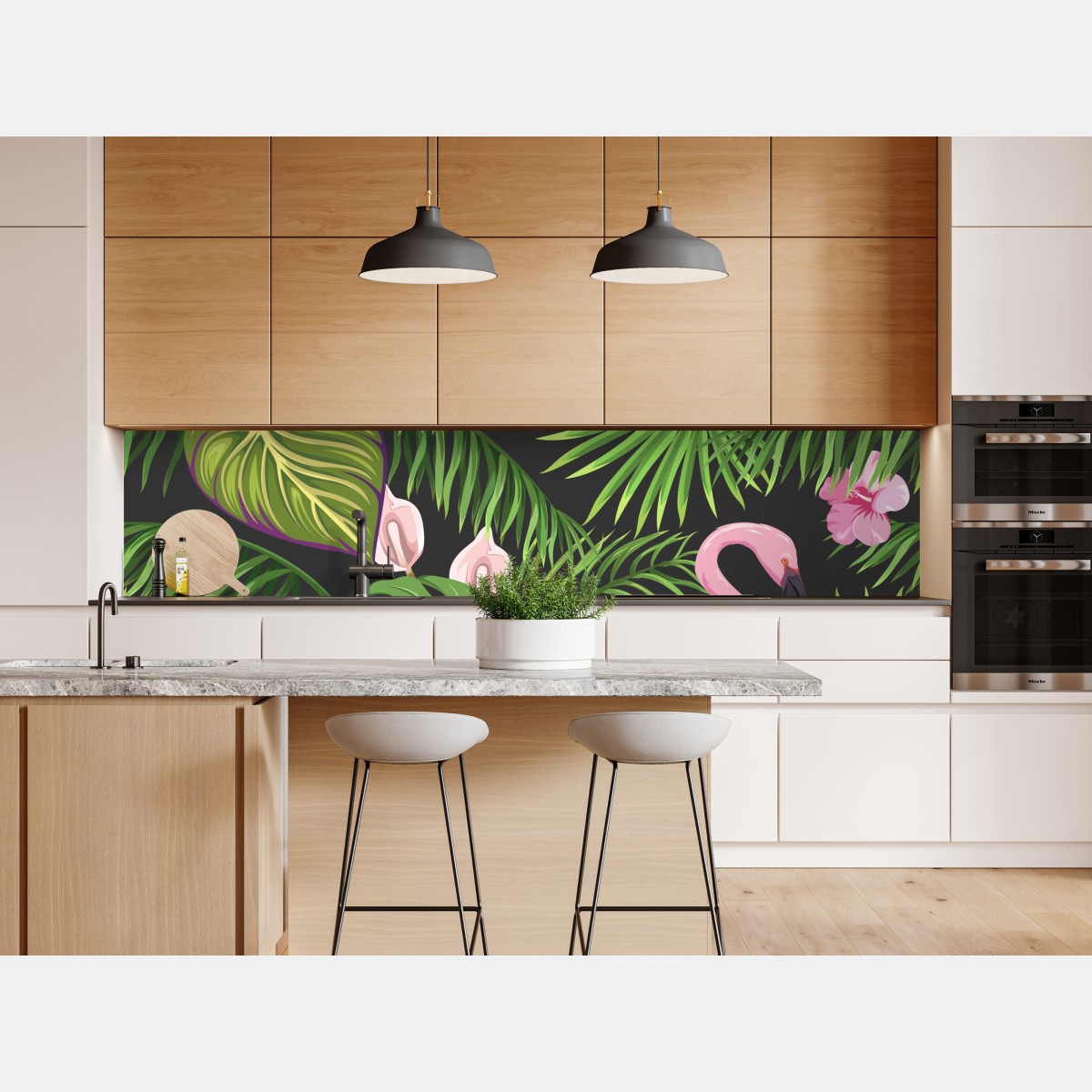 Naklejka repozycjonowalna różowy wzór z flamingami i tropikalnymi liśćmi – Wallissimo® Naklejka repozycjonowalna różowy wzór z flamingami i tropikalnymi liśćmi – Wallissimo®
