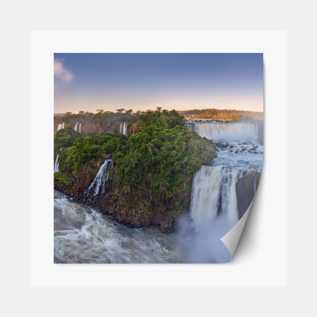 Repositionable sticker misty waterfall panorama in lush forest