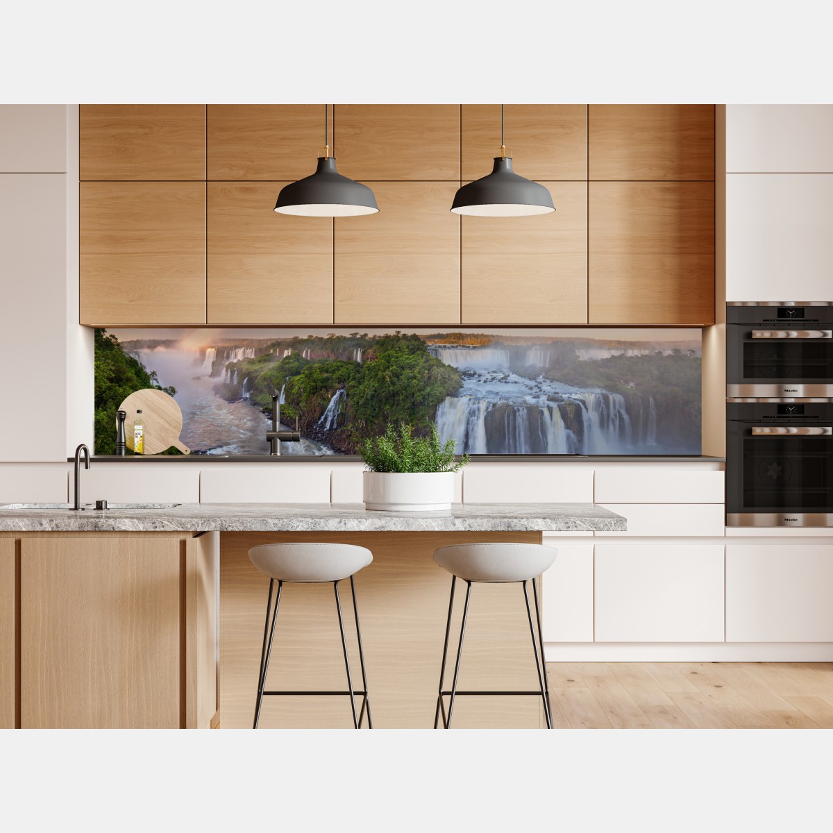 Naklejka repozycjonowalna mglista panorama wodospadów w bujnym lesie – Wallissimo® Naklejka repozycjonowalna mglista panorama wodospadów w bujnym lesie – Wallissimo®