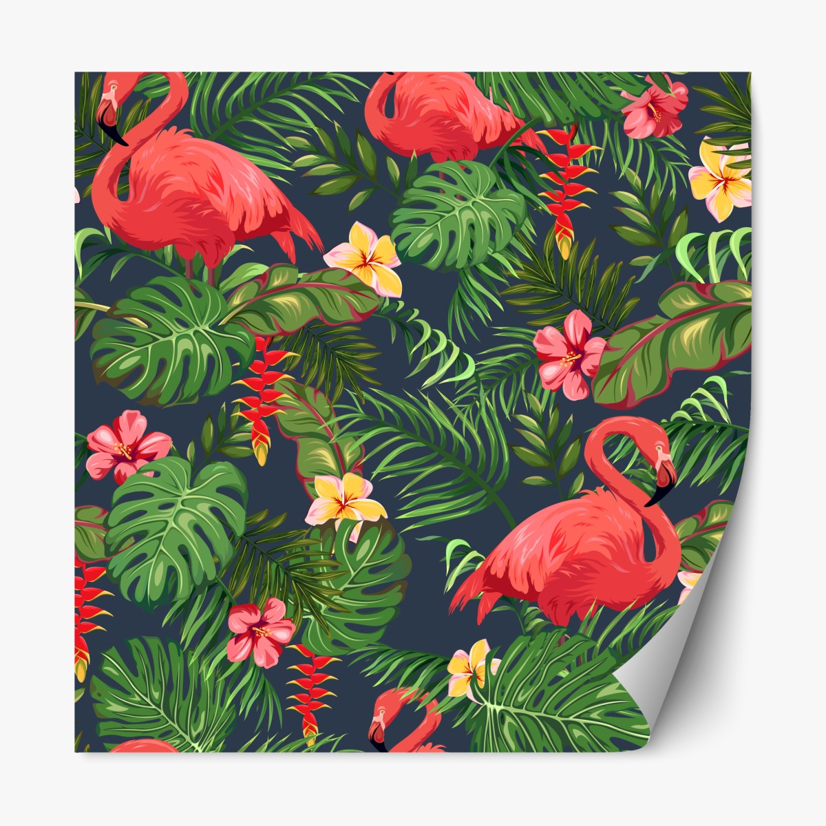 Repositionable sticker tropical flamingo botanical design