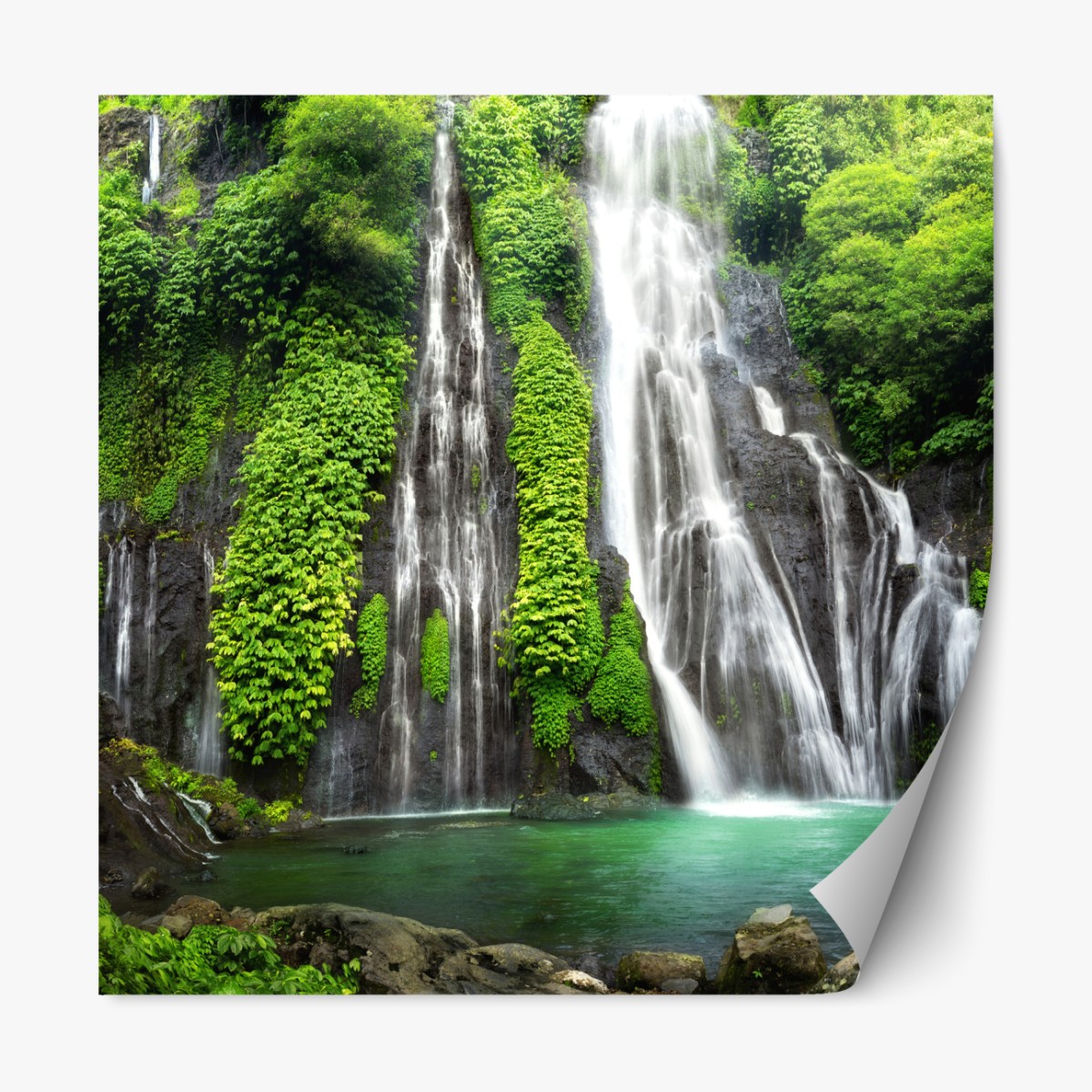 Repositionable sticker serene waterfall in emerald forest