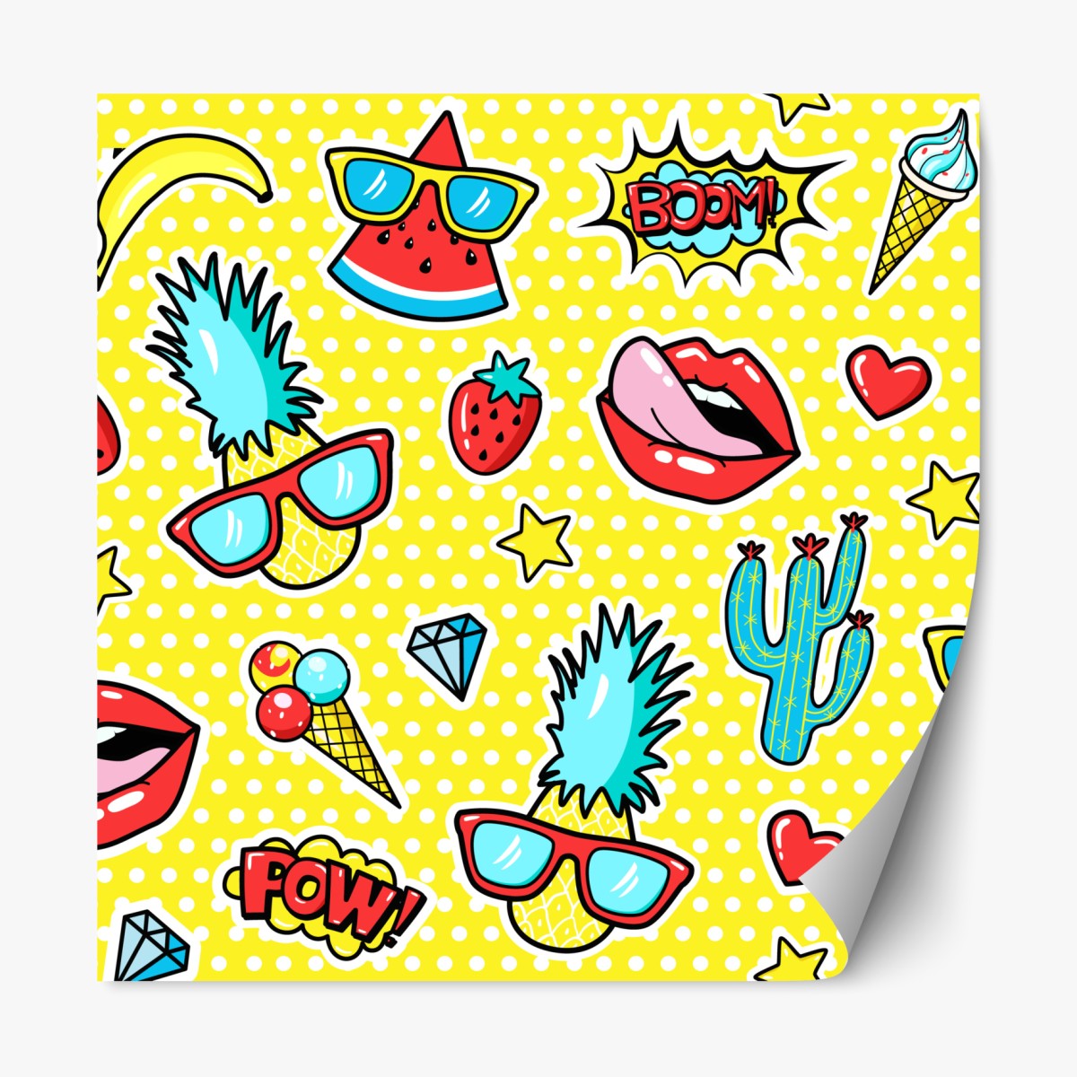 Repositionable sticker bright pop art sticker pattern