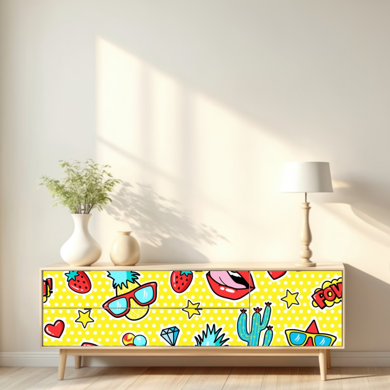 Naklejka repozycjonowalna jaskrawy wzór naklejek w stylu pop-art – Wallissimo® Naklejka repozycjonowalna jaskrawy wzór naklejek w stylu pop-art – Wallissimo®