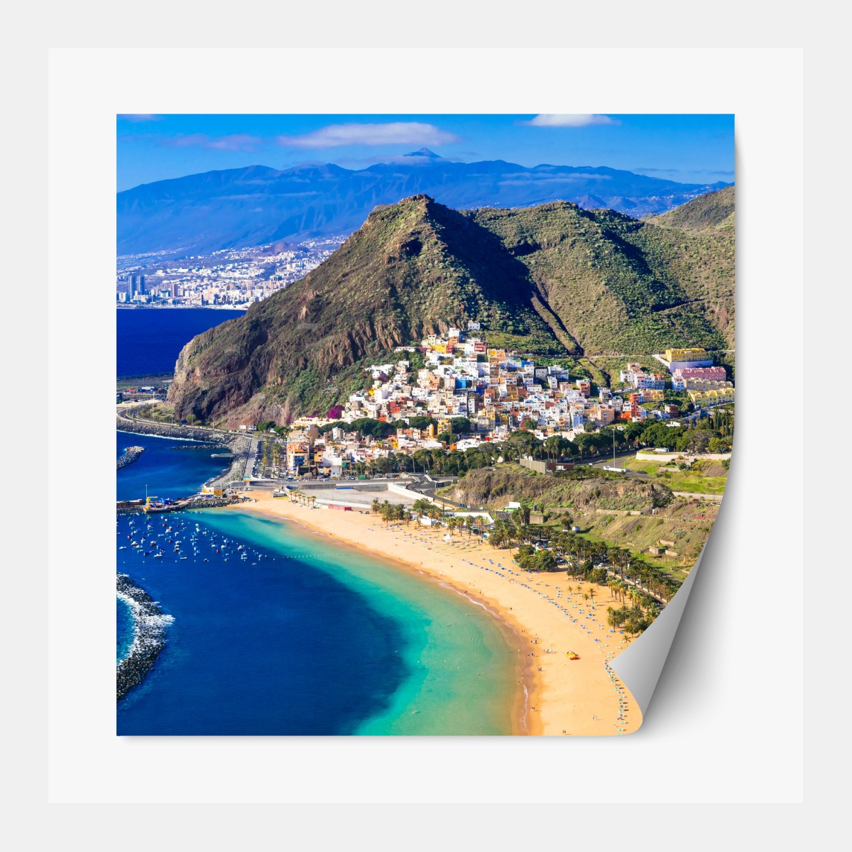 Repositionable sticker sunlit coastal bay with turquoise waters