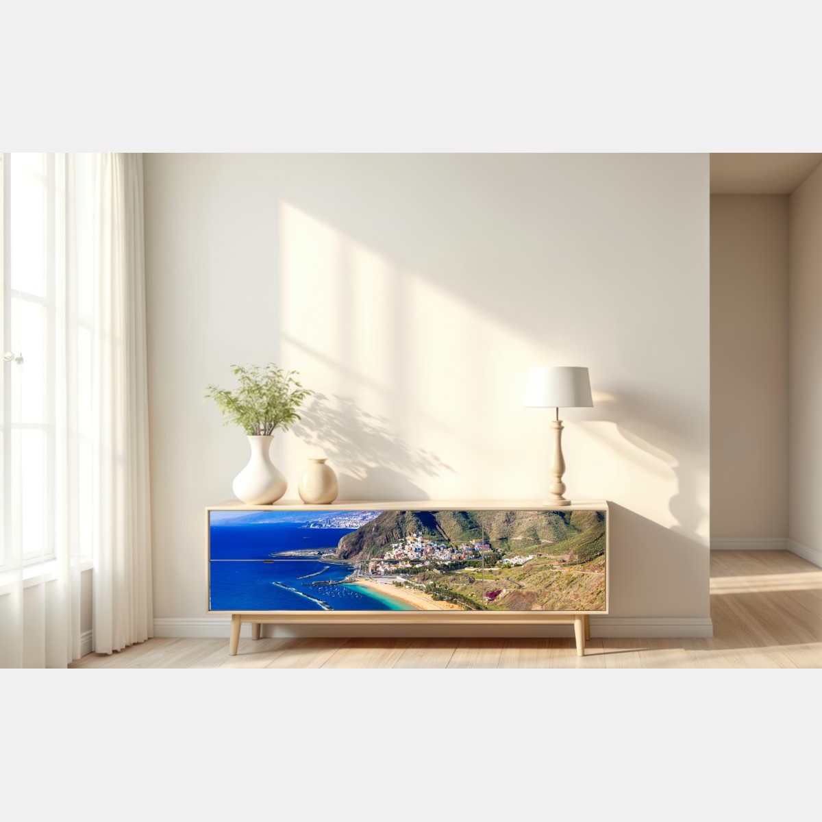 Naklejka repozycjonowalna słoneczna zatoka z turkusową wodą – Wallissimo® Naklejka repozycjonowalna słoneczna zatoka z turkusową wodą – Wallissimo®