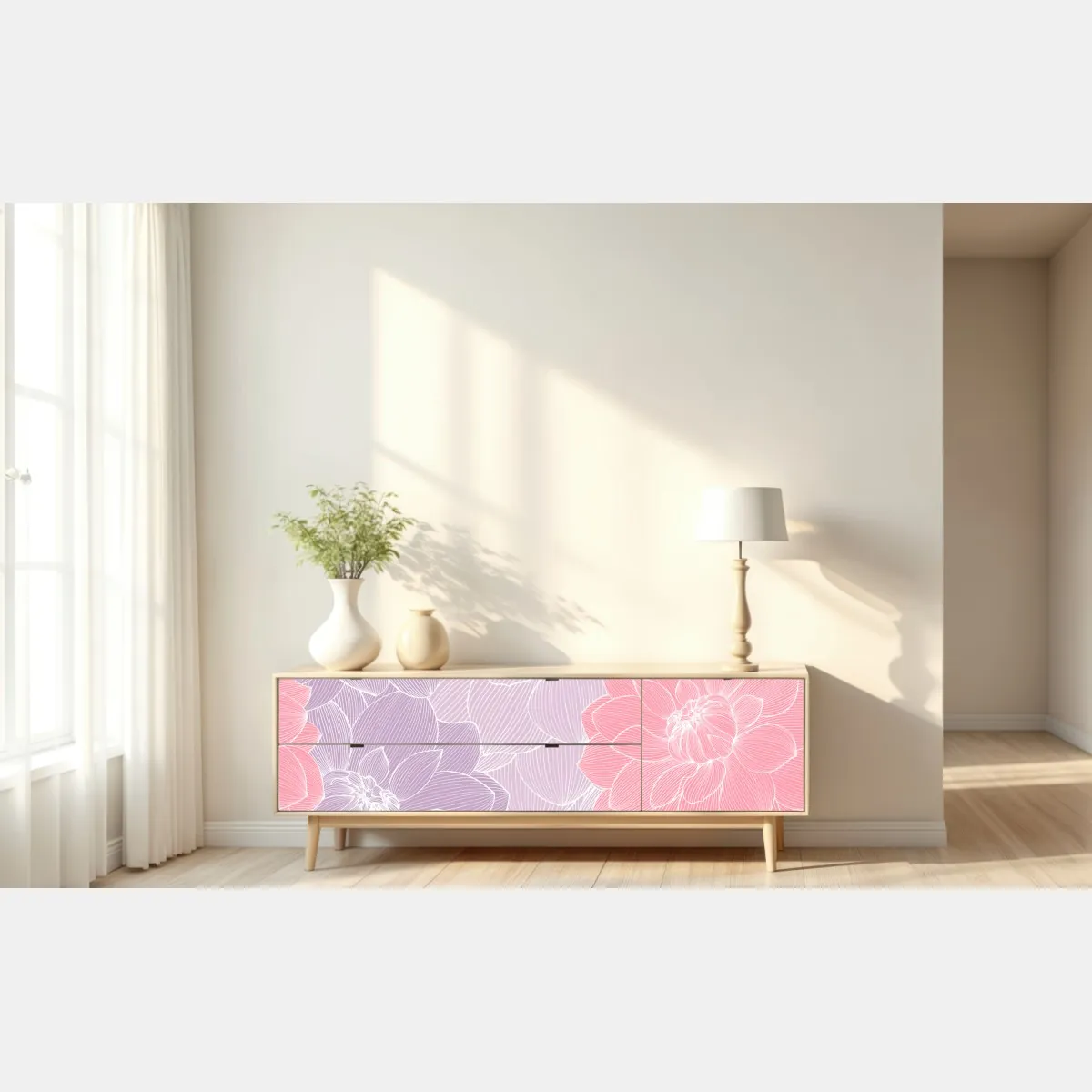 Naklejka repozycjonowalna delikatny pastelowy wzór kwiatowy – Wallissimo® Naklejka repozycjonowalna delikatny pastelowy wzór kwiatowy – Wallissimo®