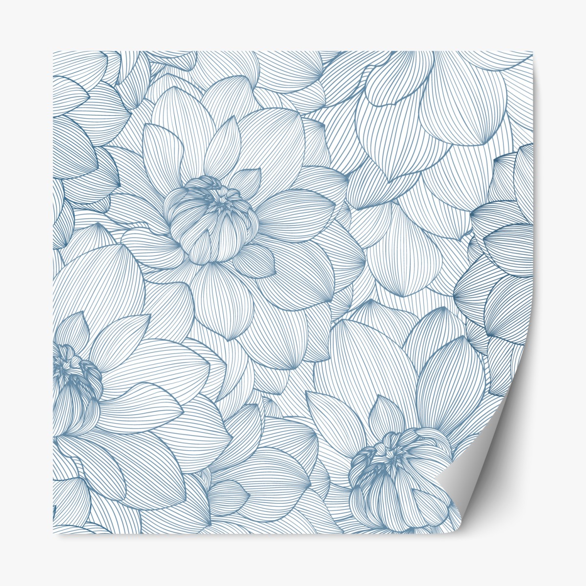 Repositionable sticker delicate blue floral linework