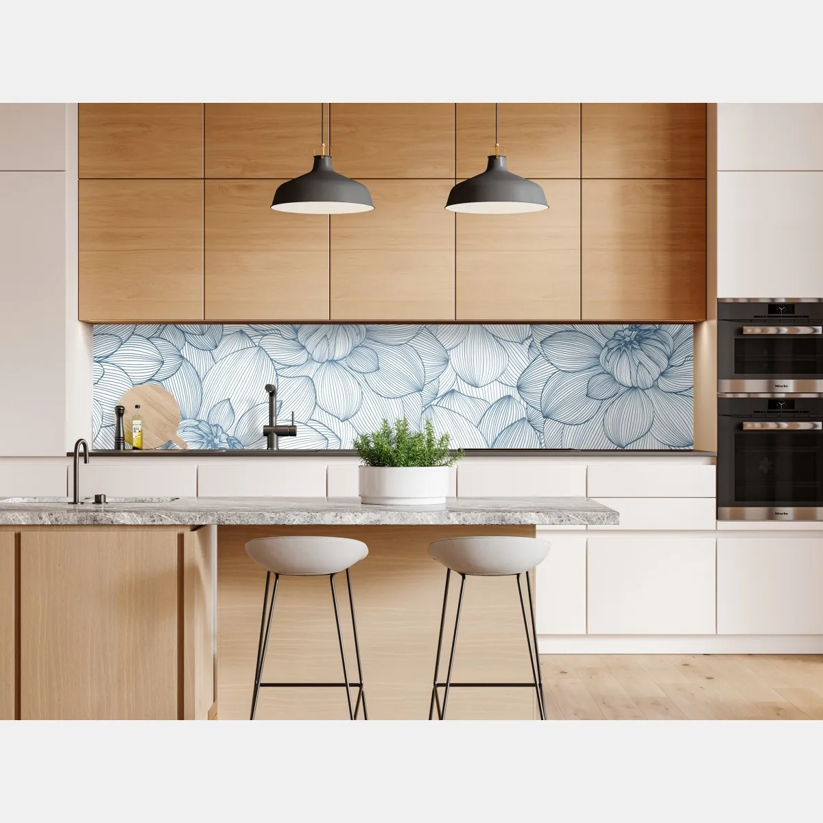 Naklejka repozycjonowalna delikatny, liniowy wzór kwiatowy w odcieniach niebieskiego – Wallissimo® Naklejka repozycjonowalna delikatny, liniowy wzór kwiatowy w odcieniach niebieskiego – Wallissimo®