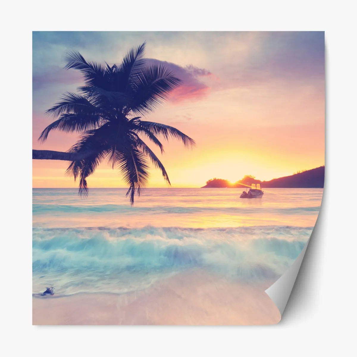 Naklejka repozycjonowalna tropikalny pastelowy zachód słońca nad morzem – Wallissimo® Naklejka repozycjonowalna tropikalny pastelowy zachód słońca nad morzem – Wallissimo®