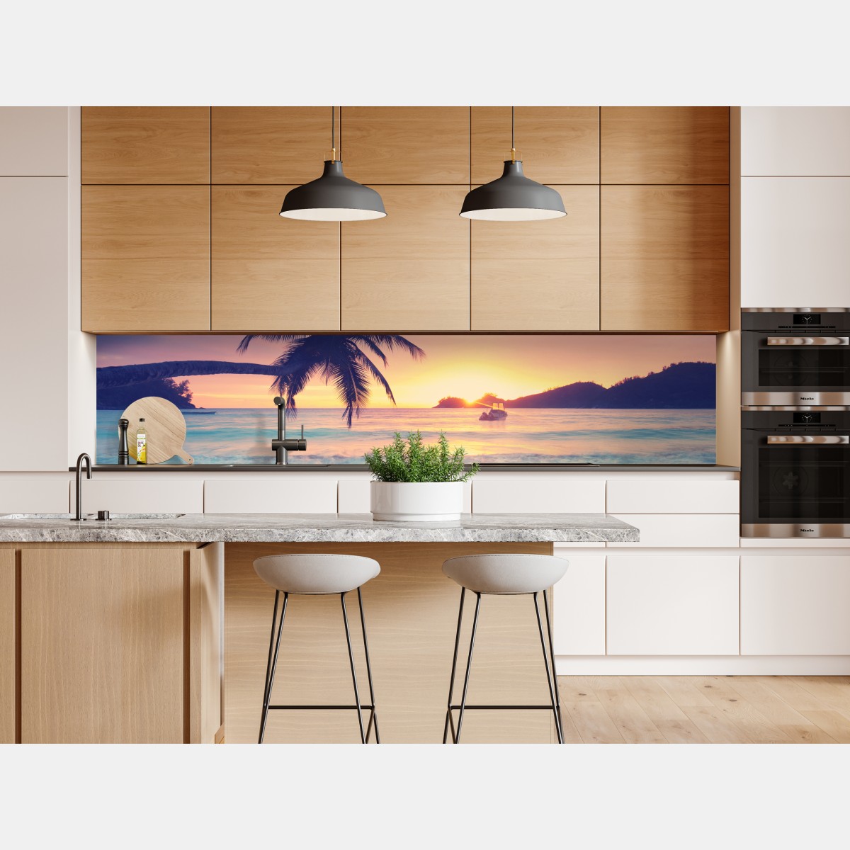 Naklejka repozycjonowalna tropikalny pastelowy zachód słońca nad morzem – Wallissimo® Naklejka repozycjonowalna tropikalny pastelowy zachód słońca nad morzem – Wallissimo®