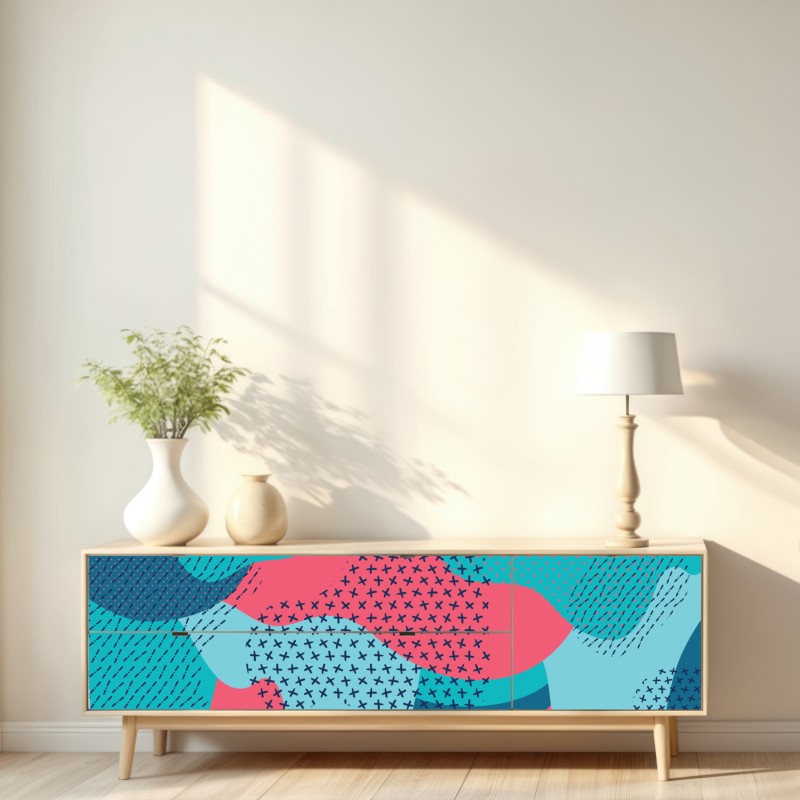 Naklejka repozycjonowalna abstrakcyjny falisty wzór w turkusie i koralu – Wallissimo® Naklejka repozycjonowalna abstrakcyjny falisty wzór w turkusie i koralu – Wallissimo®