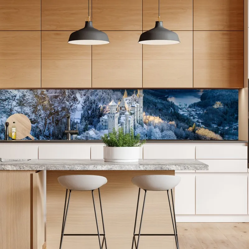 Naklejka repozycjonowalna zimowy zamek w ośnieżonych górach – Wallissimo® Naklejka repozycjonowalna zimowy zamek w ośnieżonych górach – Wallissimo®