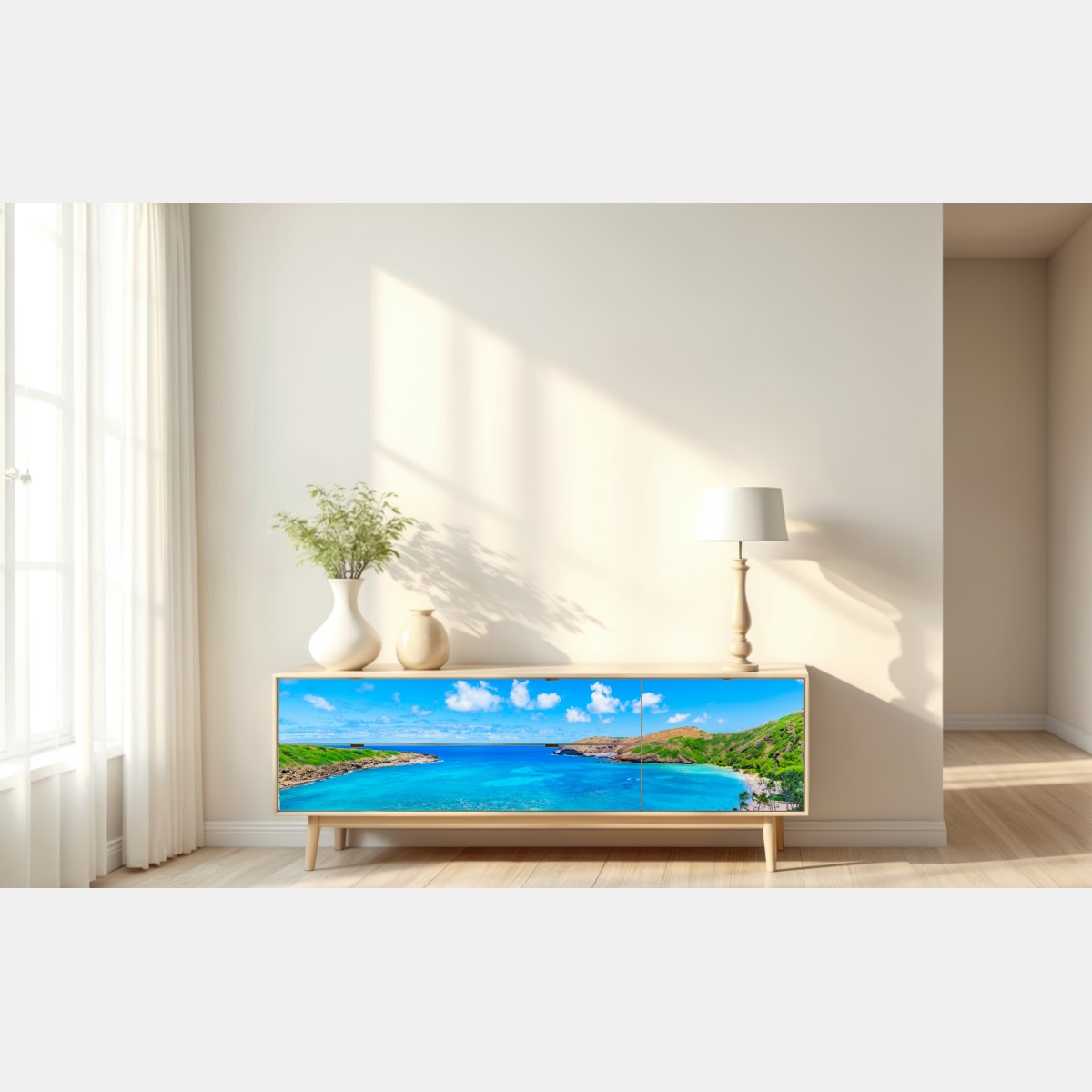 Naklejka repozycjonowalna tropikalna turkusowa zatoka panorama – Wallissimo® Naklejka repozycjonowalna tropikalna turkusowa zatoka panorama – Wallissimo®