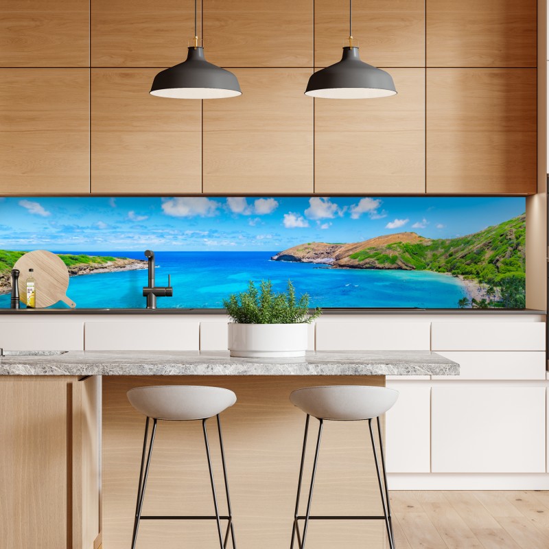 Naklejka repozycjonowalna tropikalna turkusowa zatoka panorama – Wallissimo® Naklejka repozycjonowalna tropikalna turkusowa zatoka panorama – Wallissimo®