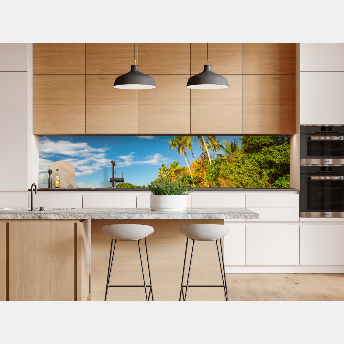 Naklejka repozycjonowalna złota tropikalna plaża o zachodzie słońca – Wallissimo® Naklejka repozycjonowalna złota tropikalna plaża o zachodzie słońca – Wallissimo®