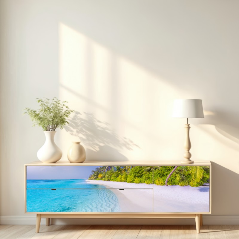 Naklejka repozycjonowalna tropikalna turkusowa plaża – Wallissimo® Naklejka repozycjonowalna tropikalna turkusowa plaża – Wallissimo®