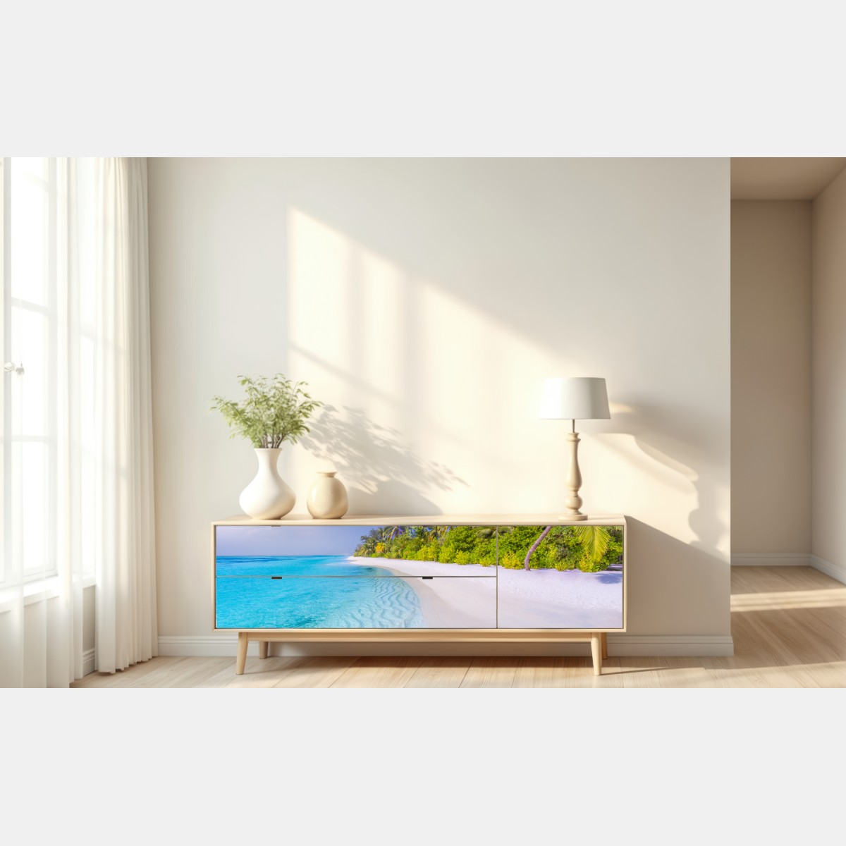 Naklejka repozycjonowalna tropikalna turkusowa plaża – Wallissimo® Naklejka repozycjonowalna tropikalna turkusowa plaża – Wallissimo®