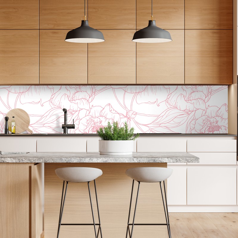 Naklejka repozycjonowalna delikatny różowy wzór piwonii w stylu line art – Wallissimo® Naklejka repozycjonowalna delikatny różowy wzór piwonii w stylu line art – Wallissimo®