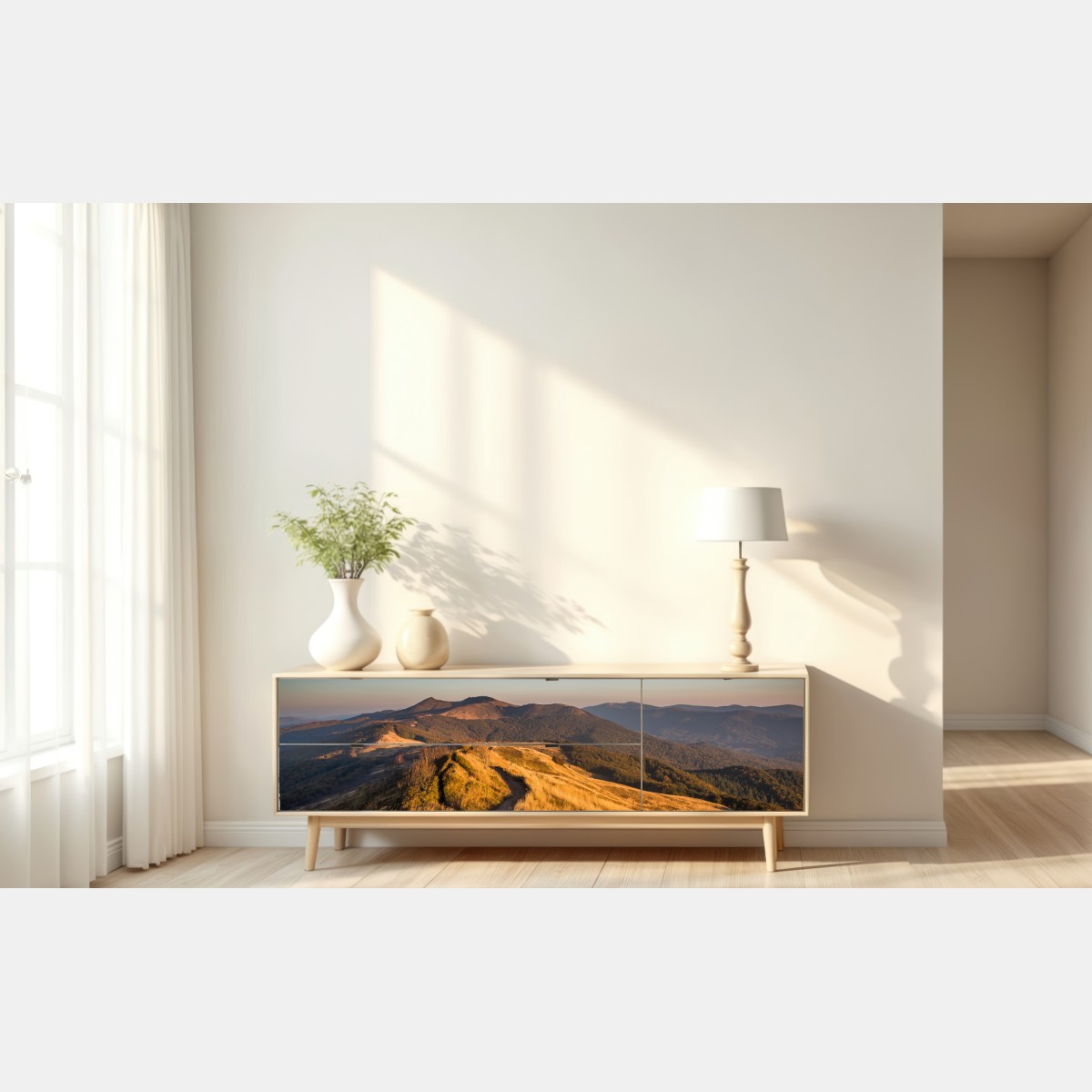 Naklejka repozycjonowalna złoty grzbiet górski o zachodzie słońca – Wallissimo® Naklejka repozycjonowalna złoty grzbiet górski o zachodzie słońca – Wallissimo®